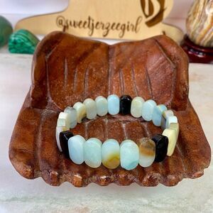 Amazonite Stone of Serenity Faceted Tile Bracelet 240311